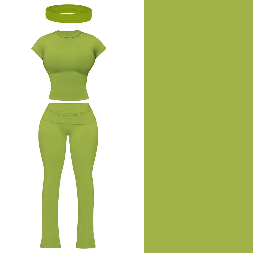 Fold-Over Flare Pants Hairband Set