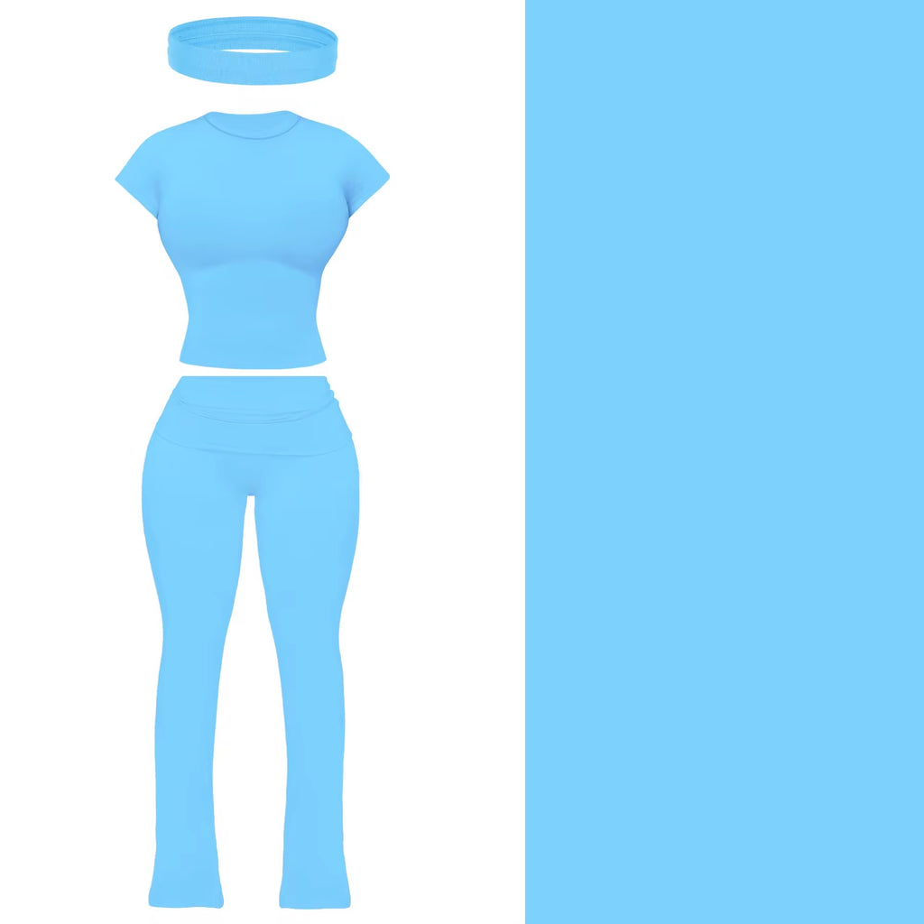 Fold-Over Flare Pants Hairband Set