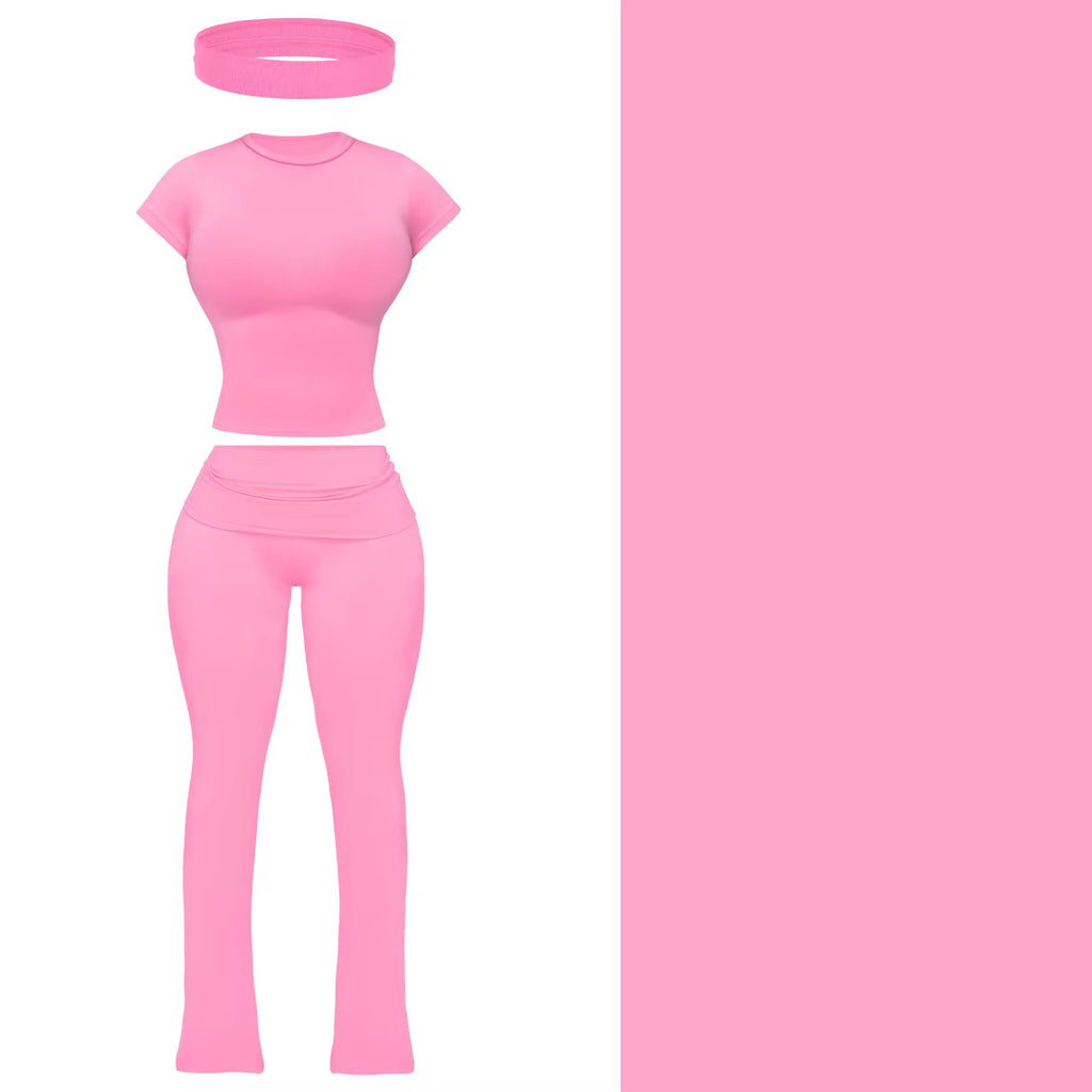 Fold-Over Flare Pants Hairband Set